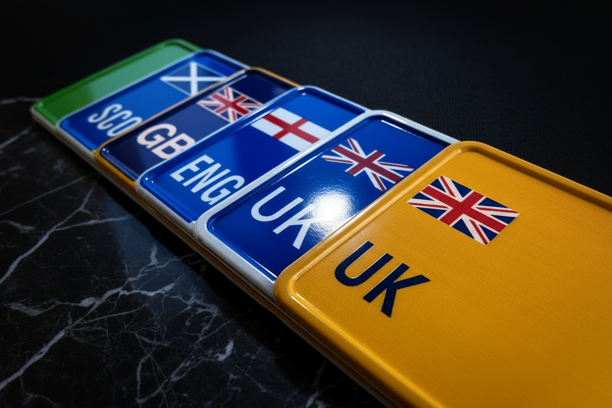 Pressed Metal 3D Aluminium Number Plates - Emblem & Flag Designs
