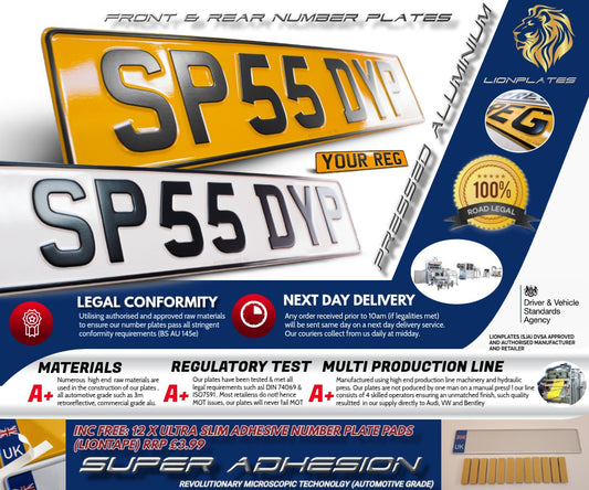 3D Pressed Metal Aluminium Number Plates — Plain No Emblem | UK Legal